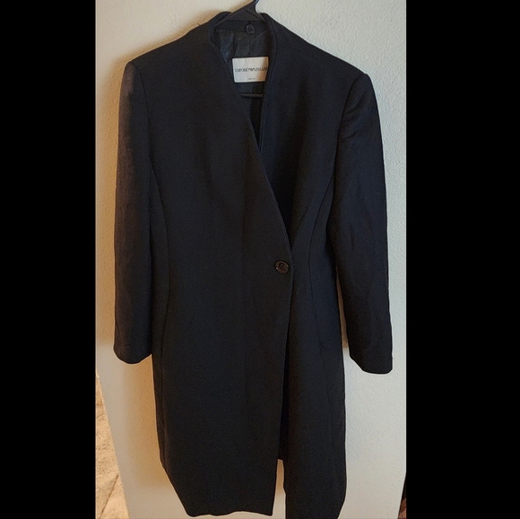 Vintage Emporio Armani Black 100% Wool Long Coat Made in Italy - Picture 1 of 12